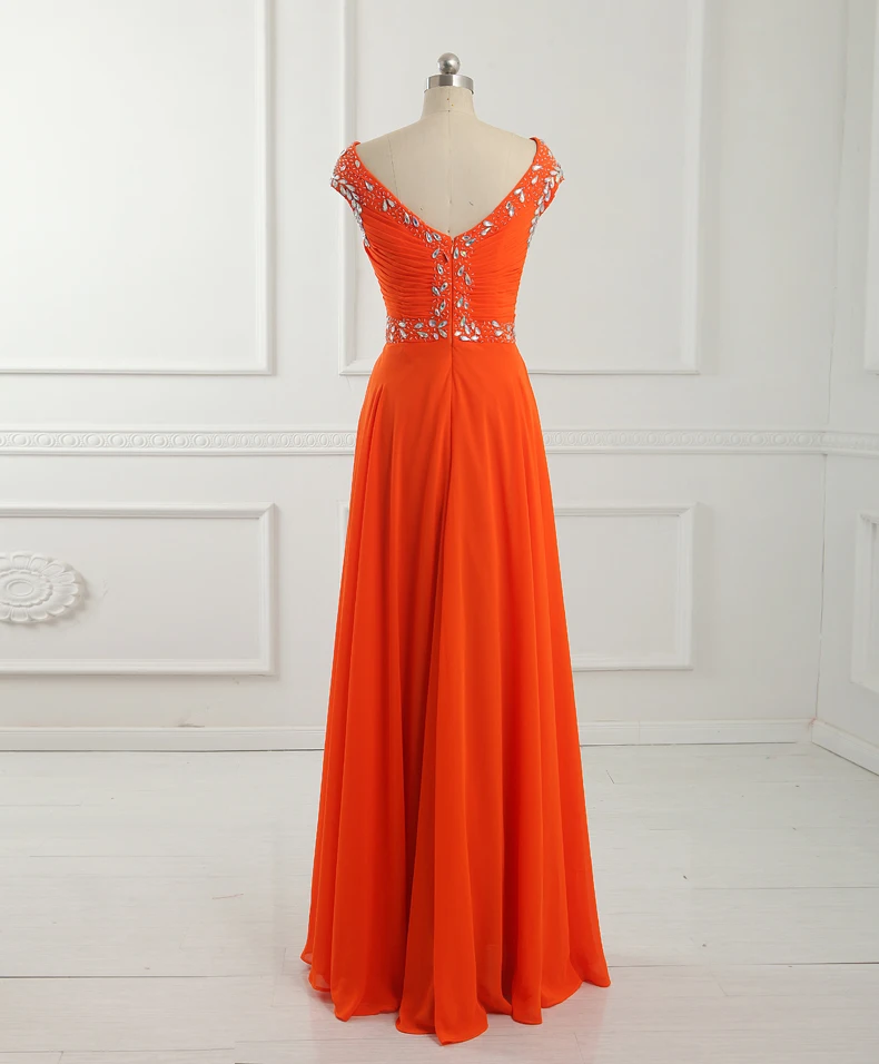 Оранжевый Шифон Линии Длинные Платья Выпускного Вечера 2016 Нестандартного