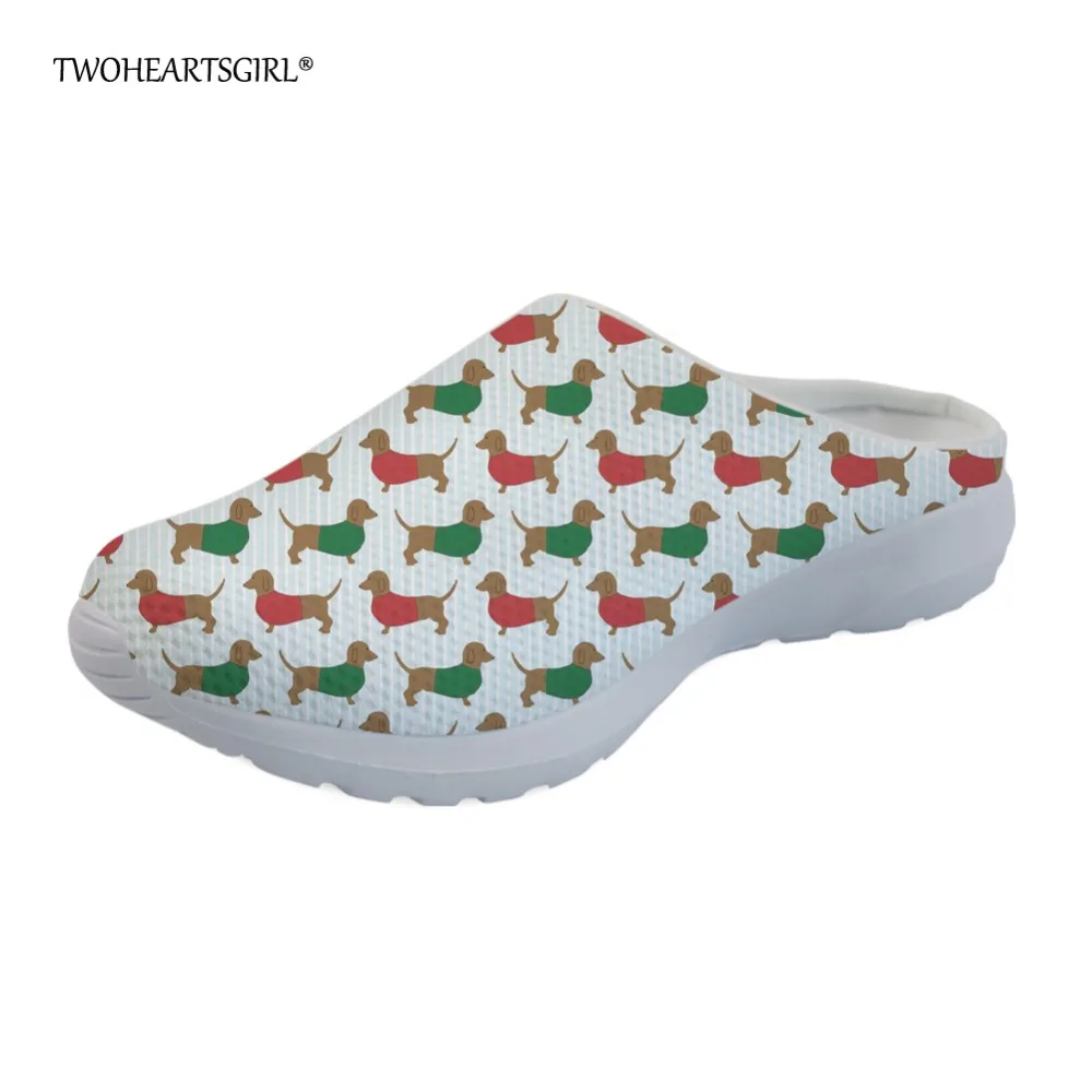 Twoheartsgirl с милым рисунком в виде таксы собака женские тапочки 3d домашний дышащая