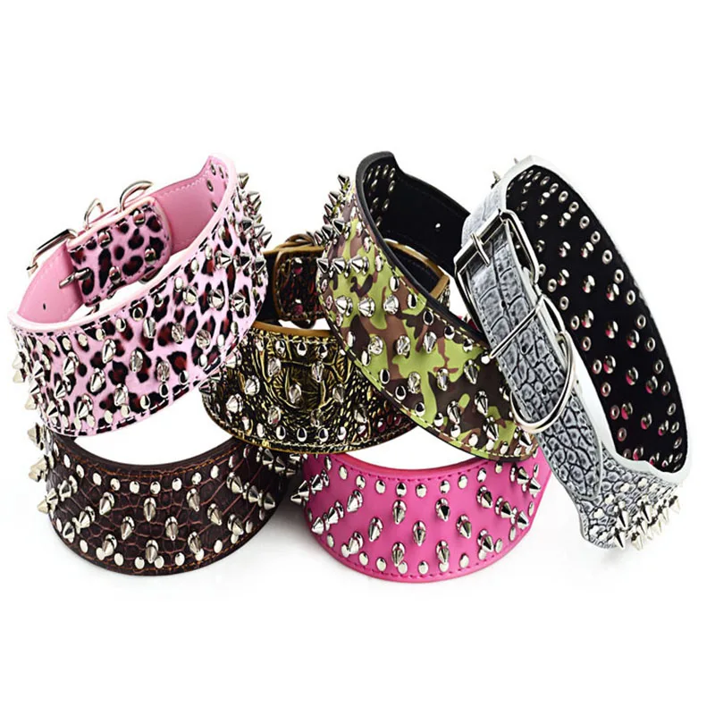 Dog Collar Pet Supplies PU Leather Punk Rivet Spiked Collars For Middle Large and Cat | Дом и сад