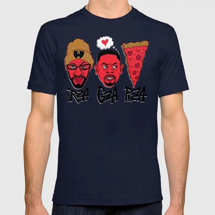 Весна лето Продвижение футболки мужчин RZA GZA ПИЦЦА Короткое Письмо Хлопок тис