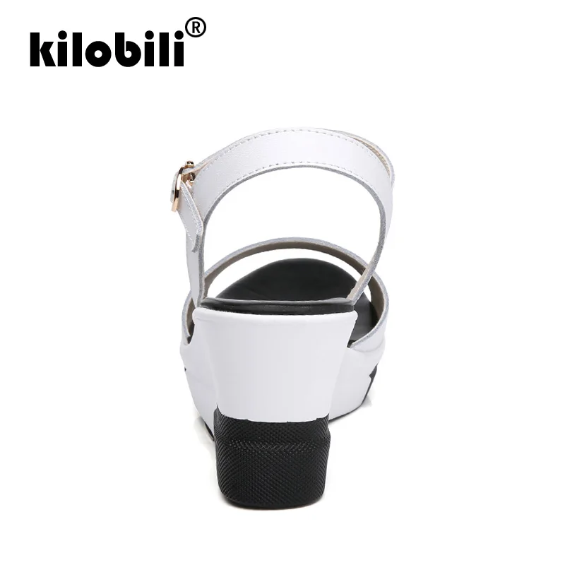 Kilobili/2018 г. летние женские сандалии на плоской подошве танкетке кожаные