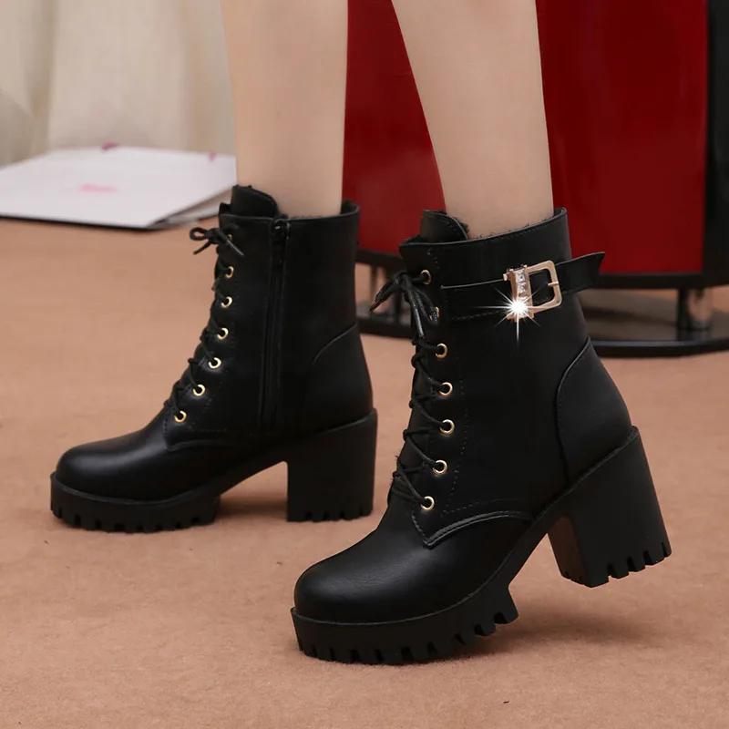 

2021 Spring and Autumn High-heeled shoes Thick-soled British style Women's shoes Round Thick with Women's shoes 78yu