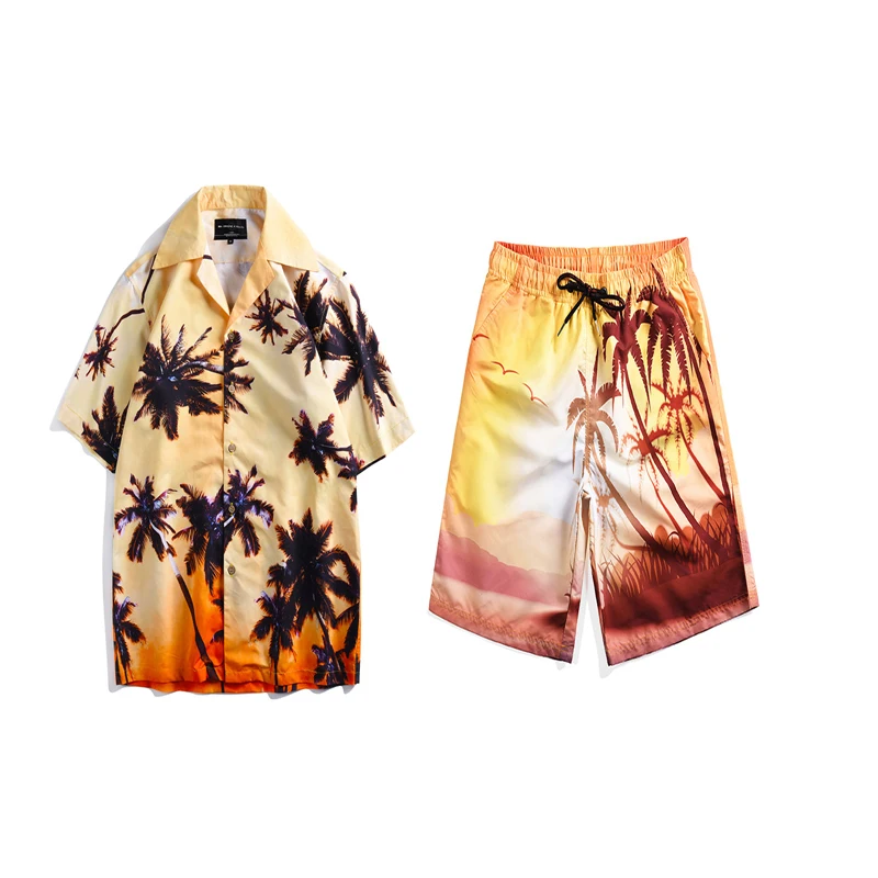 

Mr.1991IN Summer Vacation Sets Men's Coconut Printed Tropical style Beach Hawaiian suit Short Shirts Shorts Two Piece Suit
