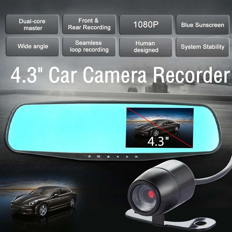 4 3 &quotTFT двойной Лен HD Автомобиль SUV DVR Водонепроницаемый круговой видео Dash камера g