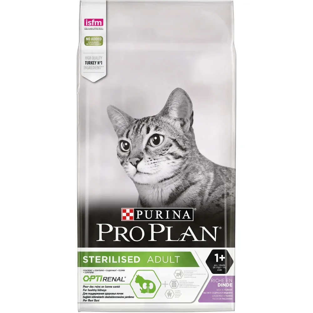Pro Plan Sterilised для кастрированных котов и стерилизованных кошек, Индейка, 10 кг