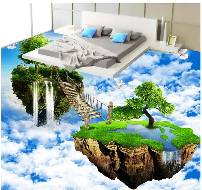 3D Floor Custom Photo Wallpaper Modern Art Sky Rainbow Island PVC Self-adhesive Mural | Обустройство дома