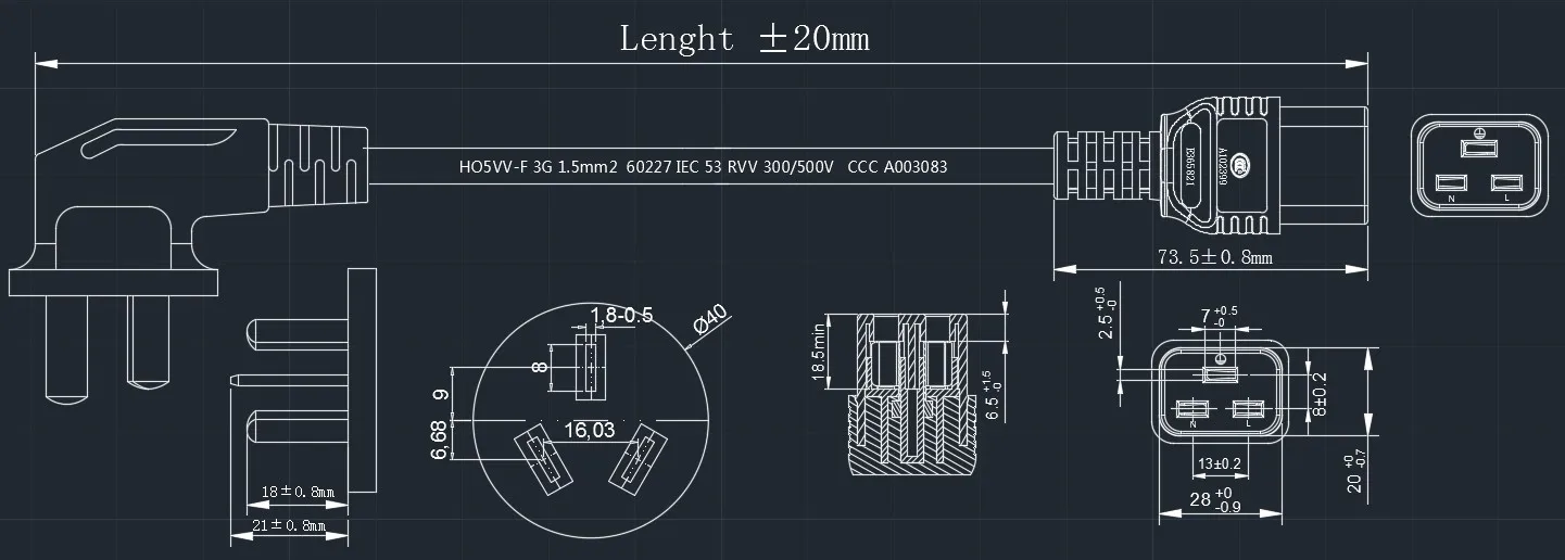 UPS Мощность шнур CN Китай (материк) розетка для подключения к IEC320 C19 Удлинительный