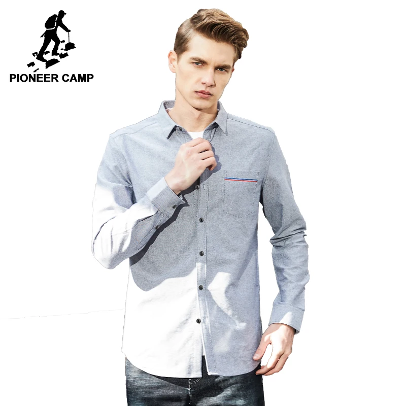 Pioneer Camp New Spring long sleeve casual shirt men brand-clothing social male top quality cotton dress ACC705068 | Мужская одежда