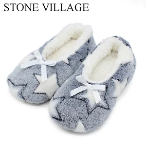 Женские тапочки из флока, розовые, темно-синие, со звездами, зима Мягкие плюшевые тапки