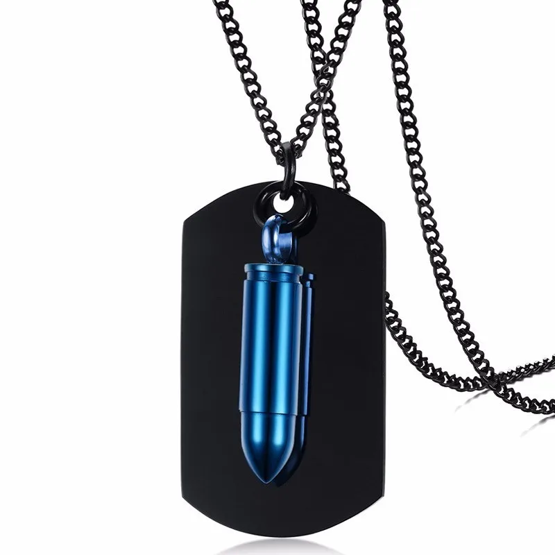 Гравировка армейский Стиль Мужская открытая пуля Dog Tag подвеска ожерелье с байкером мужские ювелирные изделия из нержавеющей стали 24 дюйма цепи - Окраска металла: 990BL