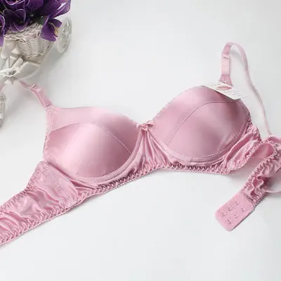 PURPLEPINK W001 Бюстгальтер из чистого шелка, двусторонний, натуральный шелк, Проволочная губка, тонкий, шелк тутового шелкопряда, Шелковый бюстгалтер 34/75-42/95AB - Цвет: PURPLEPINK W001