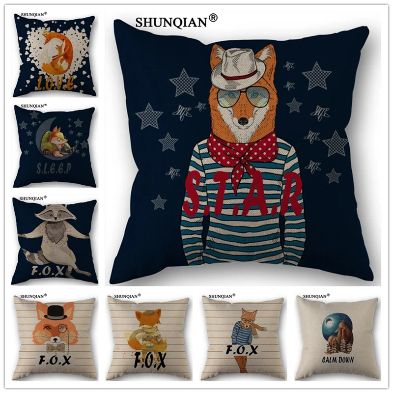Наволочка из хлопка и льна с принтом лисы 45x45 см|pillow case|throw pillow casespillow cover custom |