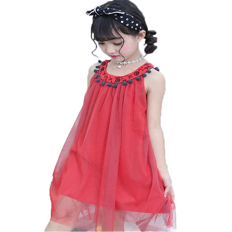 Сетчатое платье на бретельках для девочек летняя детская одежда Robe Girl Princess
