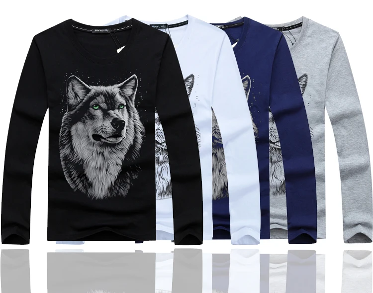 2017 Mens Fashion 3D Wolf Printed T Shirt Men Casual Long Sleeve T-shirt Autumn Spring For Plus Size S-5XL Hot Sale | Мужская одежда