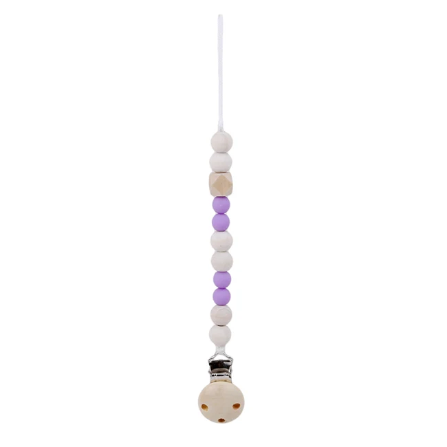 Purple 1 шт., деревянная игрушка для малышей, подарок, соска, клипса, держатель, деревянная бусина, прорезыватель, игрушка для детей, жевательные погремушки, мобильная игрушка для новорожденных, подарок - Цвет: Purple