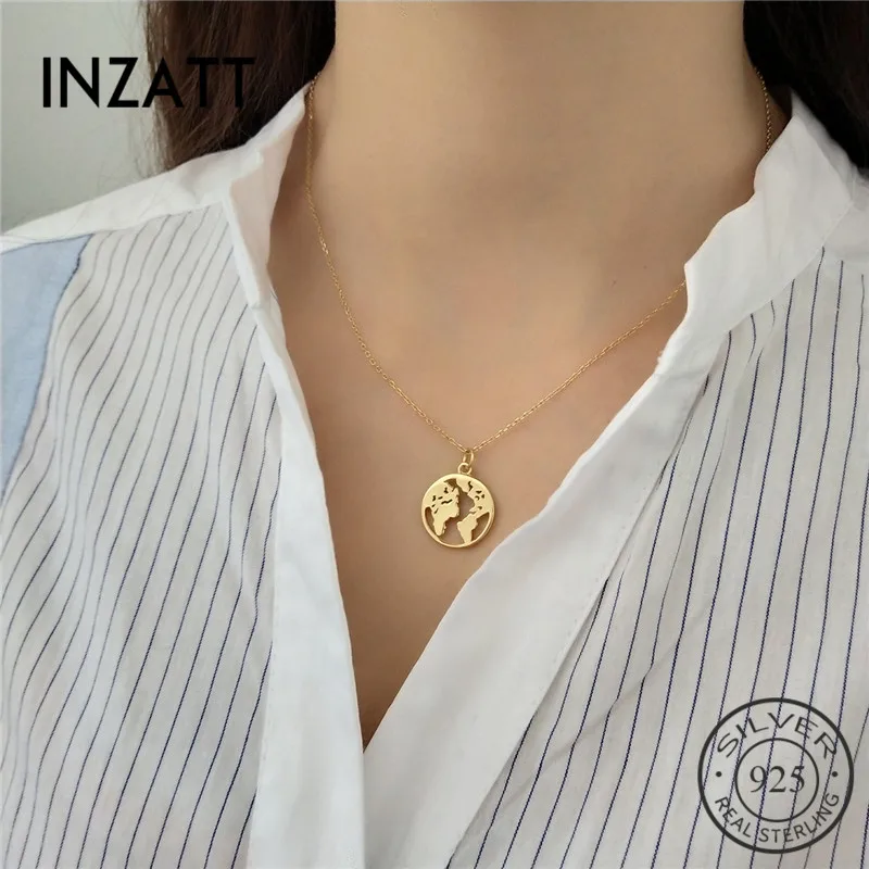 

SOFTPIG Unique Design Hollow Round World Map Bohemia Pendant Necklace 100% 925 Sterling Silver Fine Jewelry For Women Party Gift