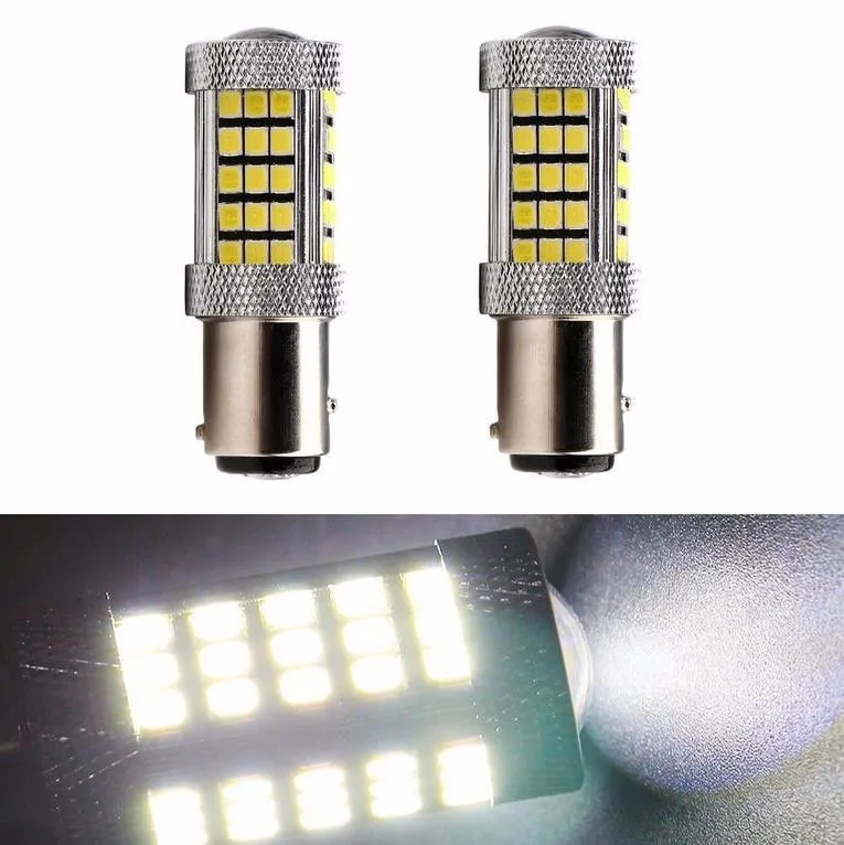

2pcs 1156 BA15S High Power Projection 63-SMD 2835 Super Bright White LED Backup Reverse Turn Signal Brake Taillight License Lamp