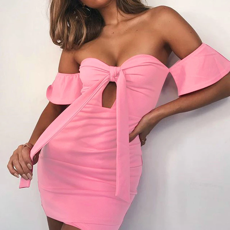 Женское платье без бретелек TWOTWINSTYLE летнее облегающее мини со шнуровкой бантом и