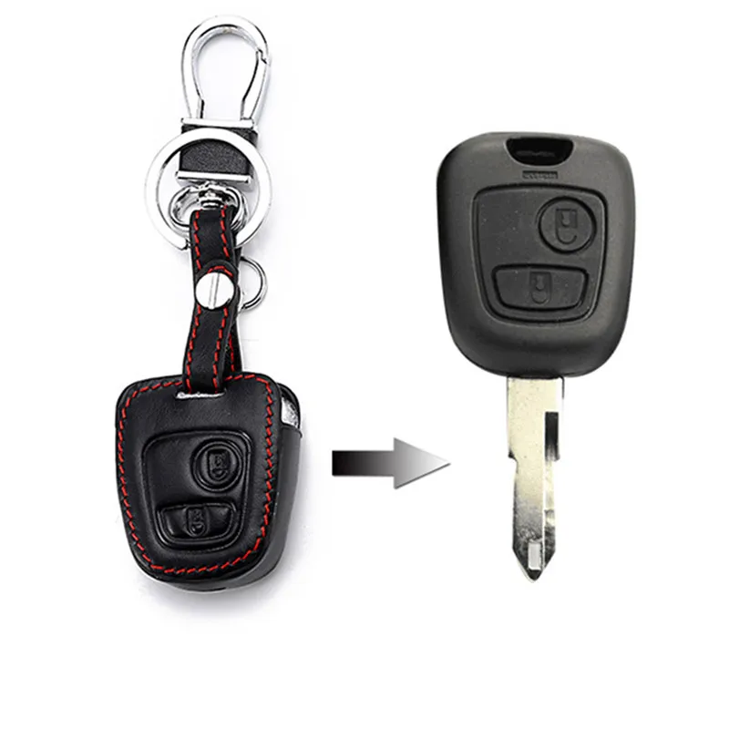 Кожаный чехол для автомобильного ключа с 2 кнопками Peugeot 107 207 307 407 206 306 406 гладкий