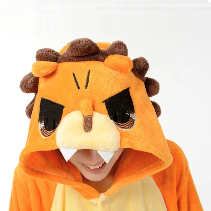 Для женщин Kigurumi оранжевый Лев Onesie для взрослых новая зимняя фланель толщиной