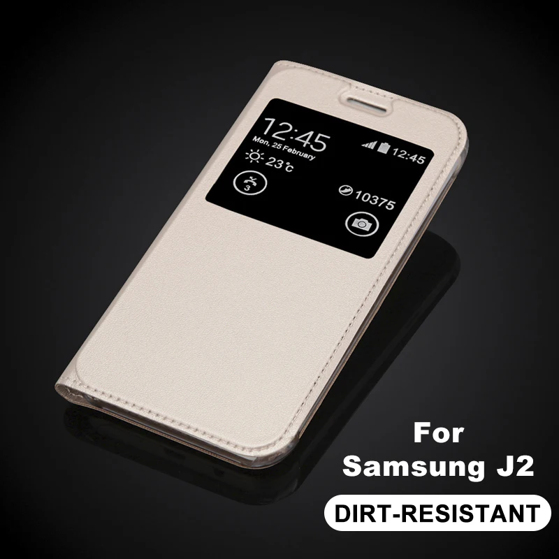 Роскошный Ультратонкий кожаный флип кейс с окошком для Samsung Galaxy J2 J200F чехол