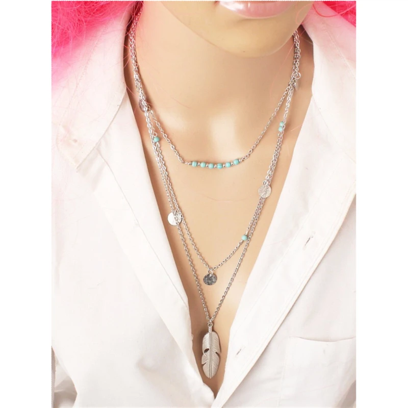 2019 новое горячее модное круглое блестящее Перо листья длинное многослойное