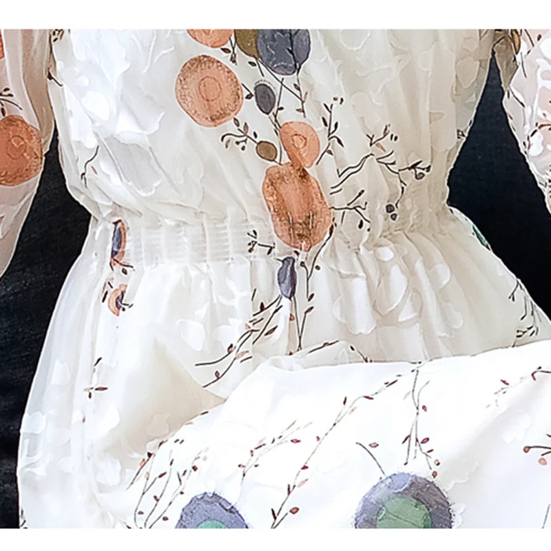 

Boho Floral Print Chiffon Dress Women Sexy O Neck Long Dress Lady 2019 new Spring and summer A-line Elegant Vestidos Female