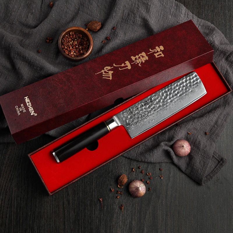 HEZHEN 6 8 дюймов нож мясника китайские Кухонные Ножи Дамасская кованая сталь Nakiri