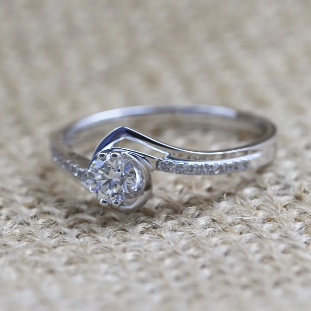 Lasamero 0.305ct de/SI круглая огранка любовь Современная природных алмазов кольцо для Для женщин 18 К белого золота сертифицированы Обручение обручальное кольцо