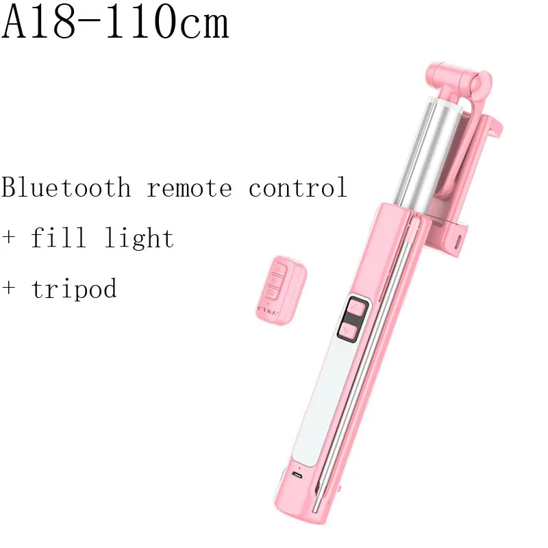 CYKE A18 A17, селфи-Палка с Bluetooth, селфи-палка 110, 160 см, телескопический стержень, заполняющий светильник, штатив с автоспуском, селфи-Палка с Bluetooth - Цвет: 1