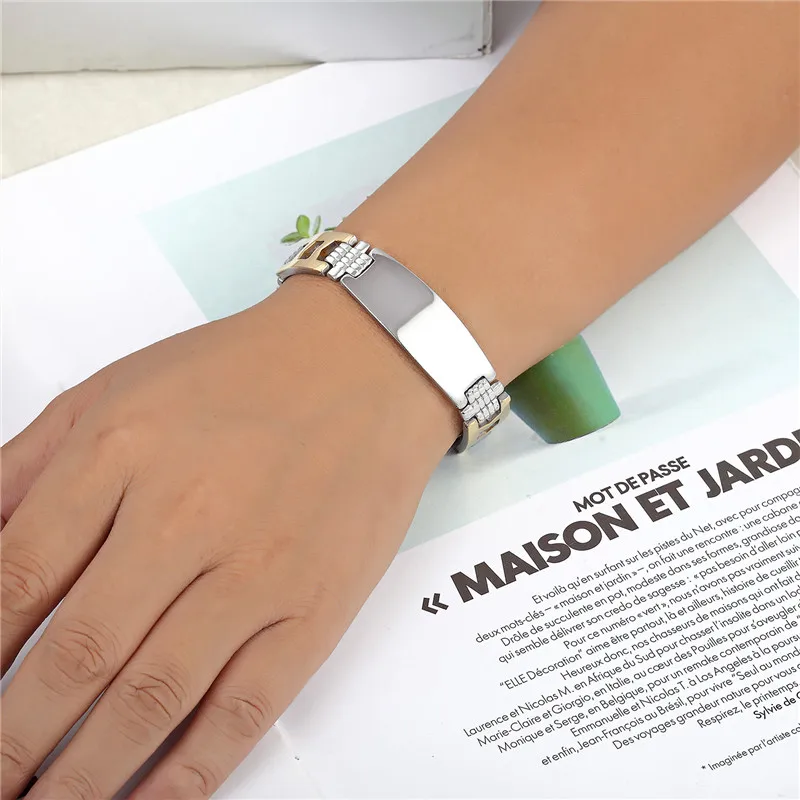 High Quality Stainless Steel Bracelets &amp Bangles Men Female Hand stitching Style Charm Lettering Punk Silver Bracelet Pulseras |