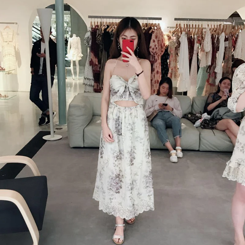 ZIM Designer Summer Runway Dress Women Sexy Halter Hollow Out Off Shoulder Female Holiday Party Maxi Dresses Boho | Женская одежда