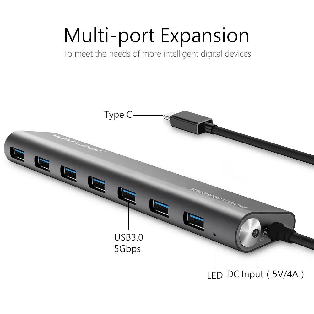 Wavlink Супер Скоростной USB 3 1 Type C на 7-портовый беспроводной 0 концентратор