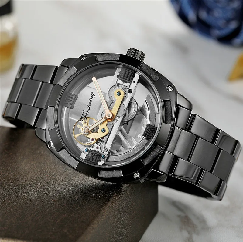 FORSINING мужские часы мост полые военные спортивные автоматические механические