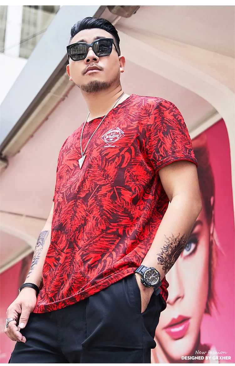 GXXH, новинка размера плюс, Большой XXXL, XXXXL, 5XL, 6XL, Мужская модная красная футболка с принтом толстяка, футболки с короткими рукавами, повседневная мужская футболка