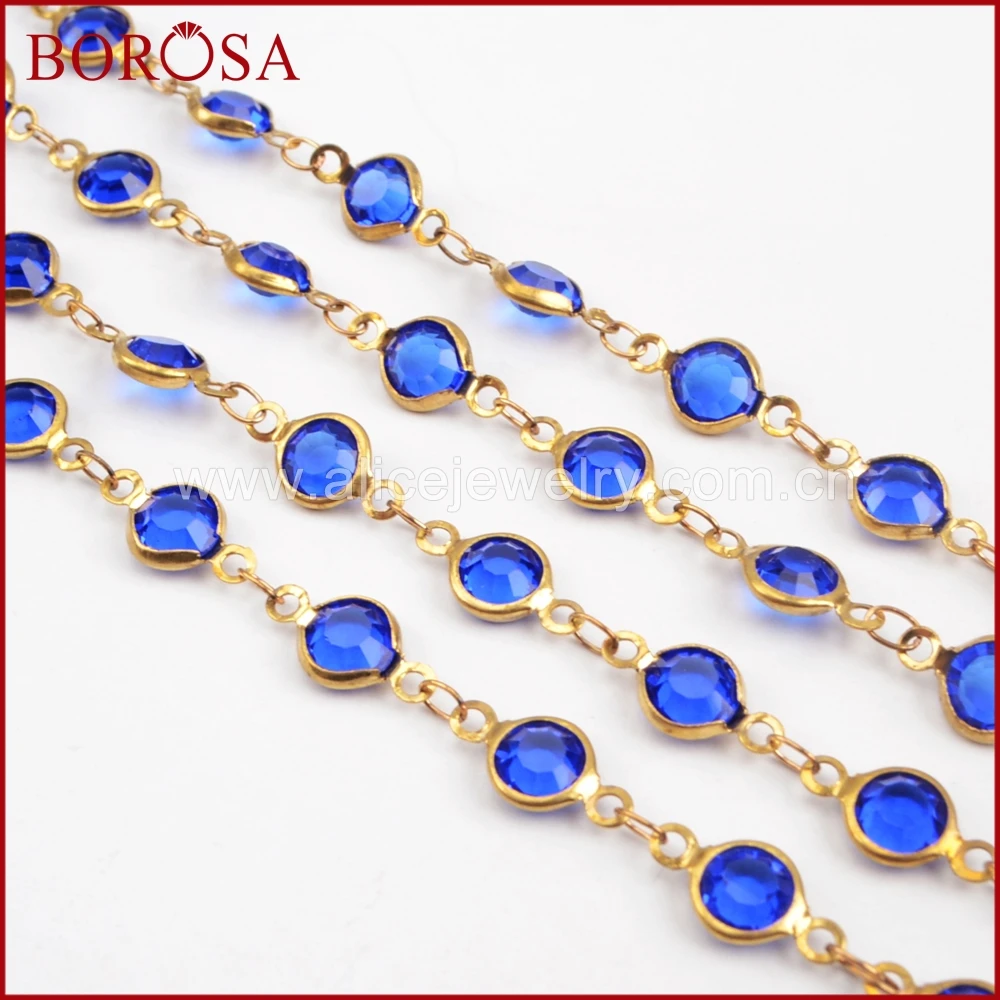 

BOROSA Gold Color 7mm Dark Blue Crystal Druzy Crystal Faceted Coin Rosary Chains for Necklace Drusy Beaded Chains Jewelry JT192