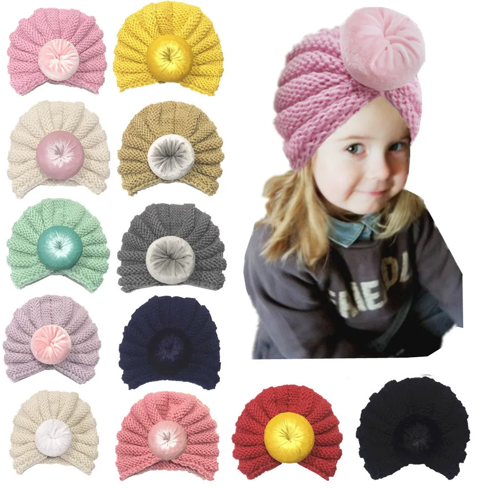 Оптовая продажа, 10 шт., детская зимняя шапка, вязаная шапка для девочек, шапочка, детские шапки-тюрбан, 12 цветов, шляпа для фотографирования н... от AliExpress WW