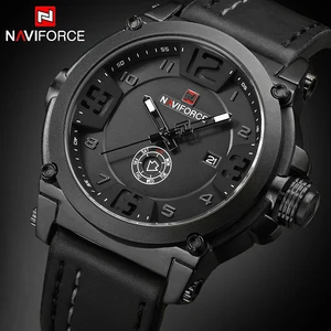 Часы NAVIFORCE Мужские кварцевые, с кожаным ремешком, аналоговые, спортивные