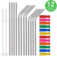 2019 stainless steel metal straws reusable drinking straws with food grade silicone straw tips for 2030 oz yeti tumblers