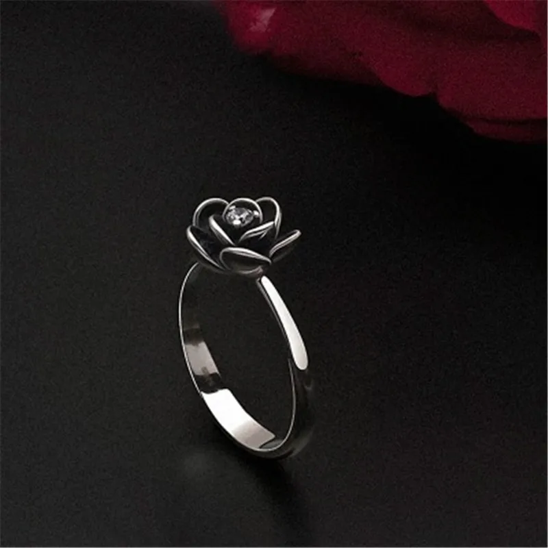 2019 New Fashion Black Rose Vintage Flower Ring For Ladies Pure Wedding Rings Engagement Jewelry Gifts Party High Quality | Украшения и