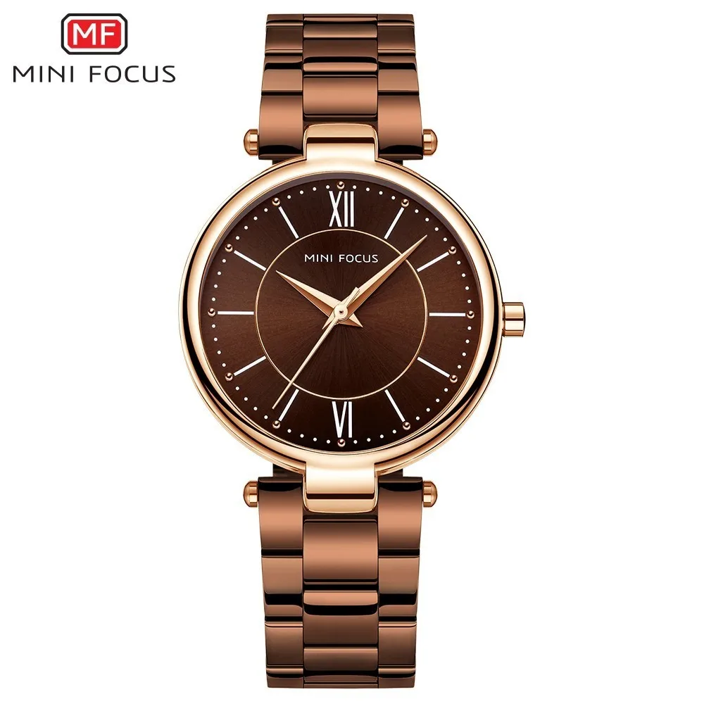 MINIFOCUS модные женские часы Топ бренд класса люкс дизайнерские водонепроницаемые женские часы для женщин кварцевые часы женские наручные часы - Цвет: Coffee