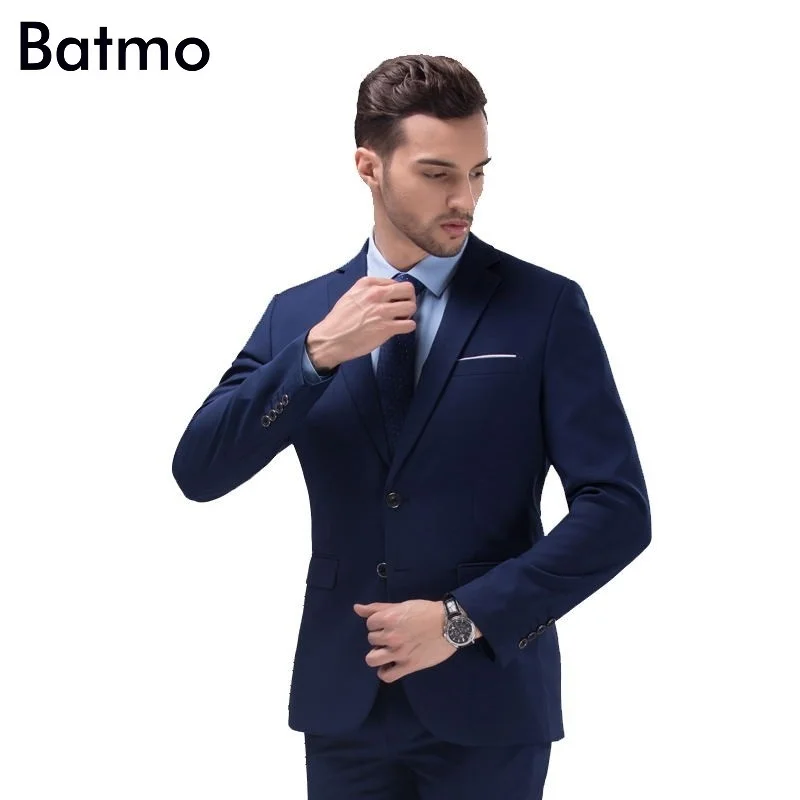 Мужской деловой костюм повседневный однобортный черного и синего цвета большие