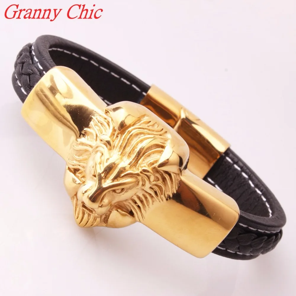 Браслет Granny Chic из натуральной кожи мужской стильный аксессуар нержавеющей стали