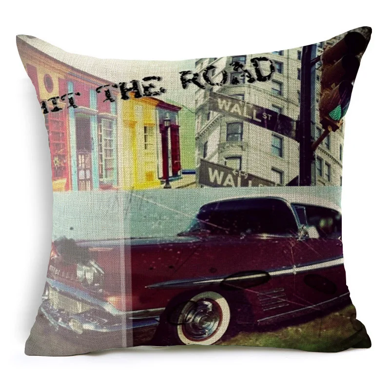 Retro Car Pattern Cotton Linen Throw Pillow Cushion Cover Seat Home Decoration Sofa Decor Pillowcase | Дом и сад