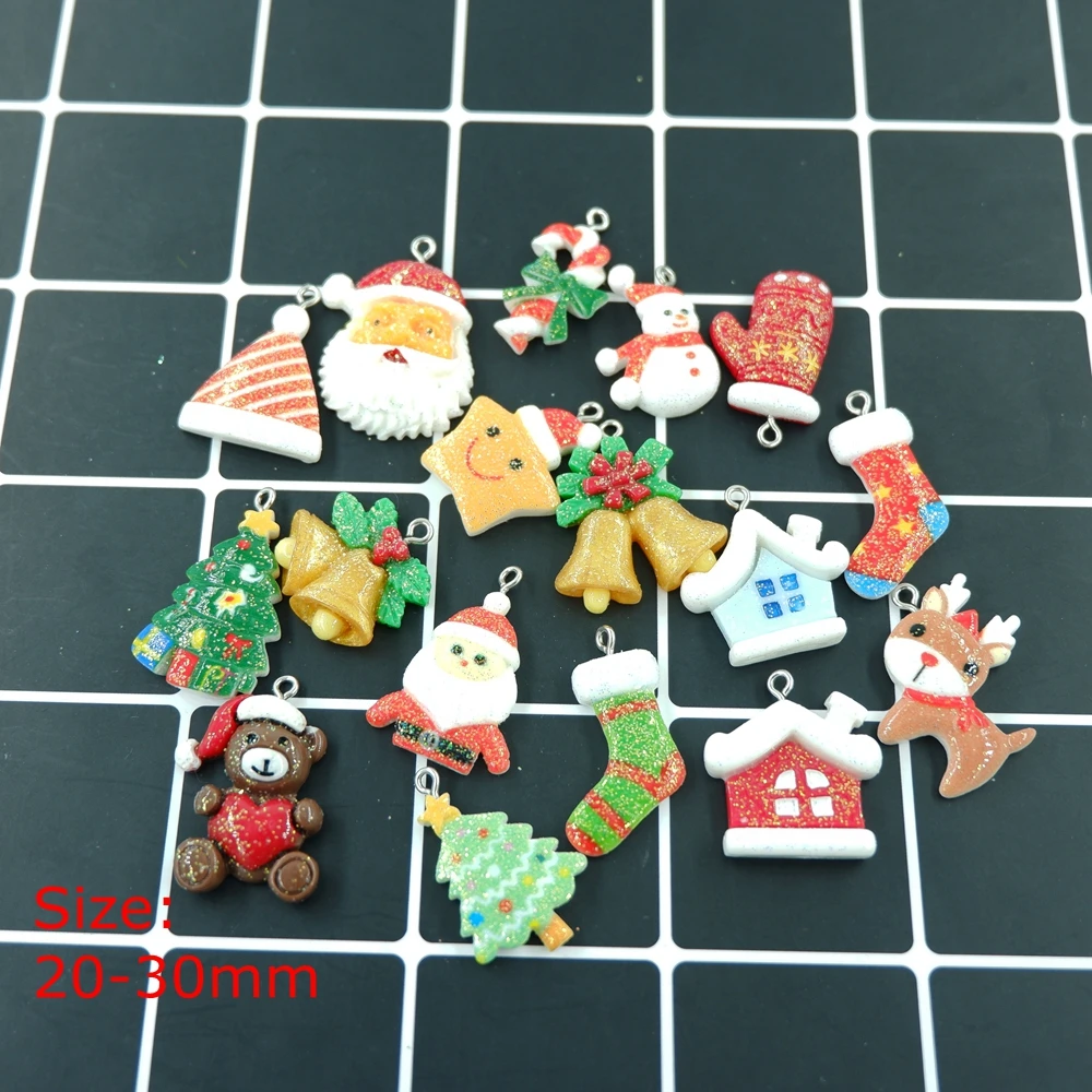 Kawaii Mix Christmas set charms pendants for jewelry making bracelets necklace earrings resin flat back cabochon | Украшения и