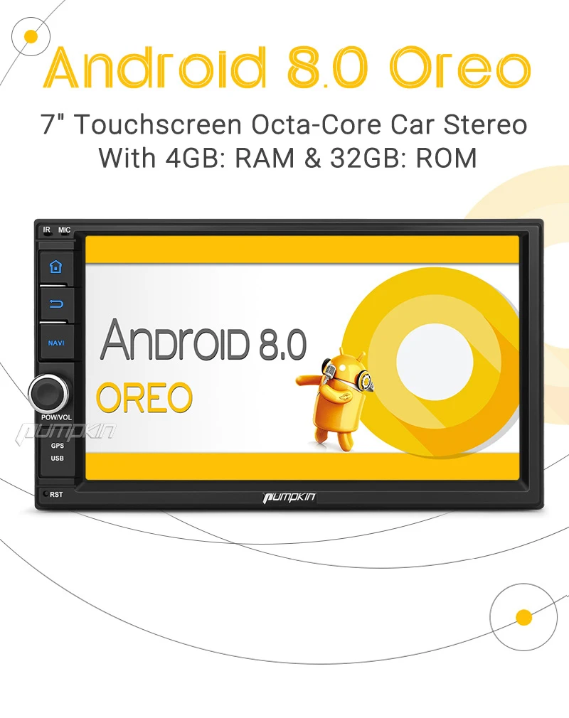 Тыква 2 Din 7 ''Android 8 0 Универсальный GPS Автомобильный радиоприёмник без DVD плеер 4G