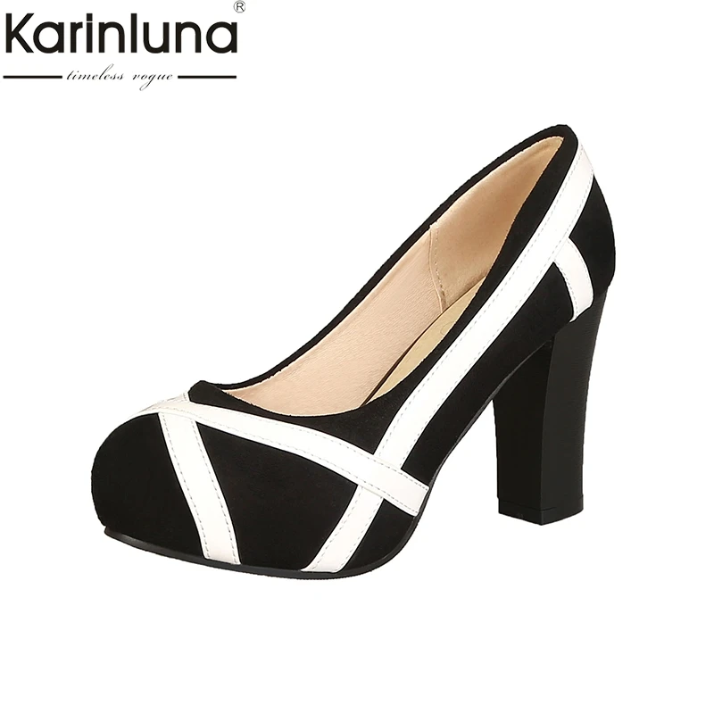 Karinluna/ г. Новые Брендовые женские туфли-лодочки размера плюс 46, Ins классические туфли на каблуке-столбике женская обувь лаконичные туфли-лодочки на высоком каблуке