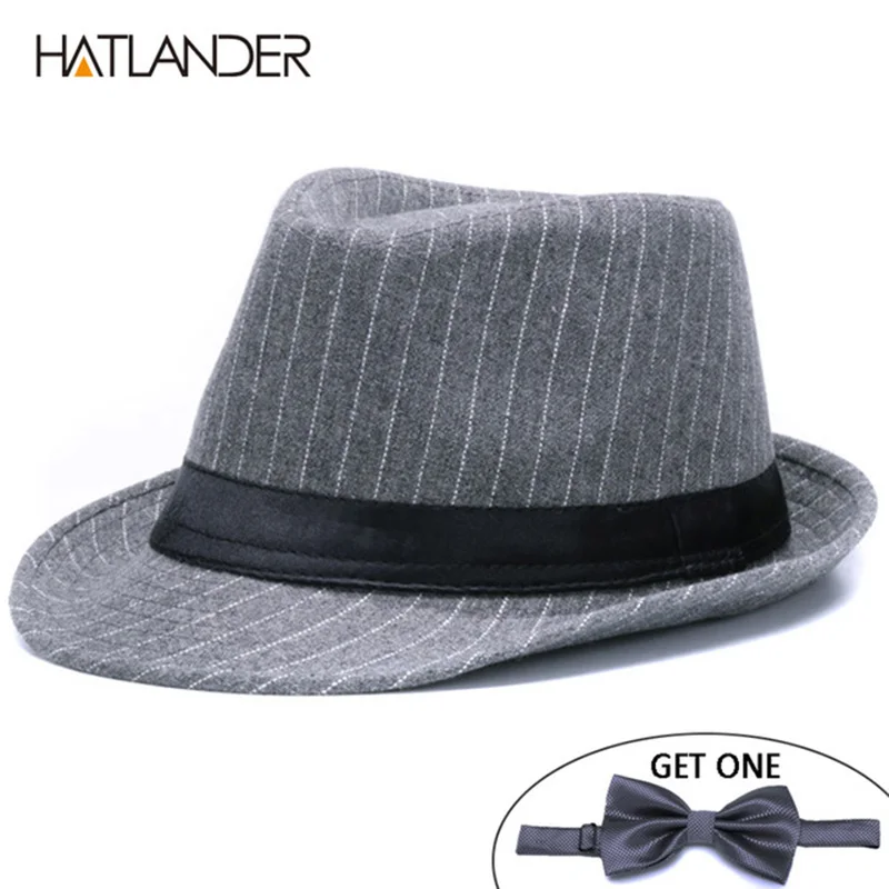 Шляпа фетровая HATLANDER в полоску для мужчин и женщин, Панама из искусственной шерсти, Трилби, топ в джазовом стиле