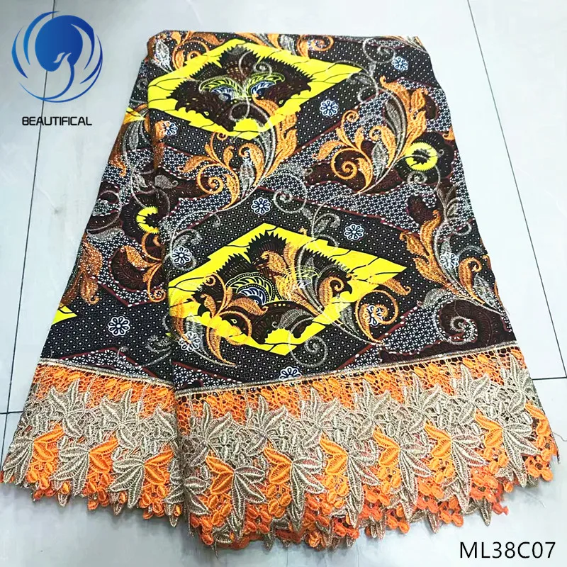 BEAUTIFICAL хлопчатобумажная африканская вощеная ткань нигерийская кружевная ткань Африканская восковая Кружевная Ткань 6 ярдов/шт лучшее качество ML38C07-30 - Цвет: ML38C07