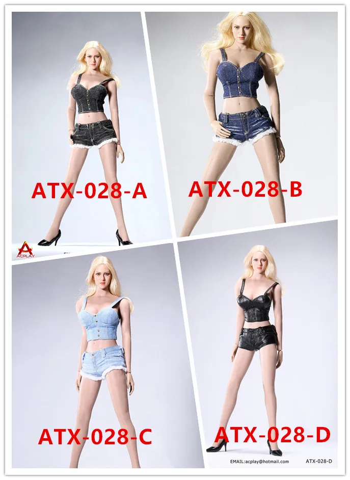

1/6 scale figure accessories Female Hot top and denim shorts+shoes suit for PHICEN 12in action figure doll.not include doll 1723